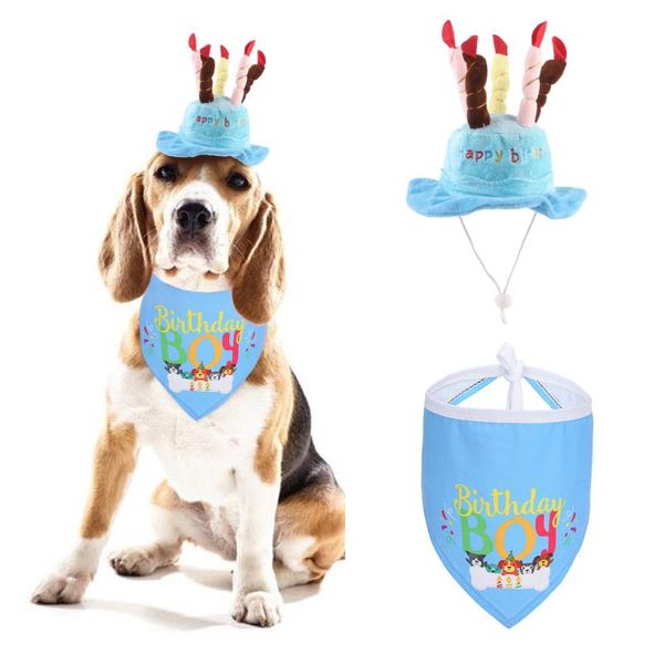 

dog apparel funny pet birthday hat and bandana, cute cake cap letter print e scarf for small to large dogs cats