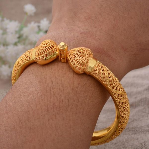

bangle luxury 24k gold color can open bangles jewelry ethiopian african dubai bracelet wedding gifts for women, Black