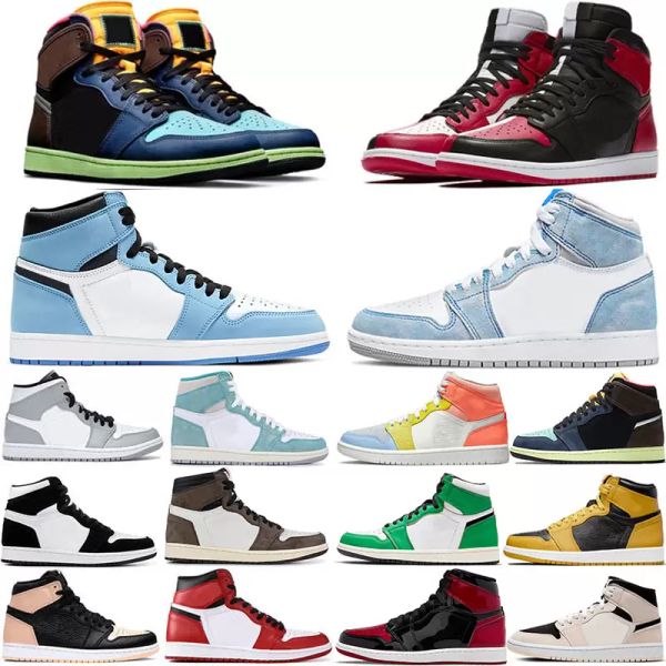 

jumpman 1 basketball shoes university blue high cut patent leather sneakers black white unc x purple red orbit smoke grey trainers bred gold