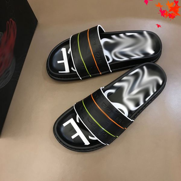 

luxurys men slippers designer rubber slides sandal mens designers flat fashion shoes beach flip flops flower with box size 39-45 -g378, Black