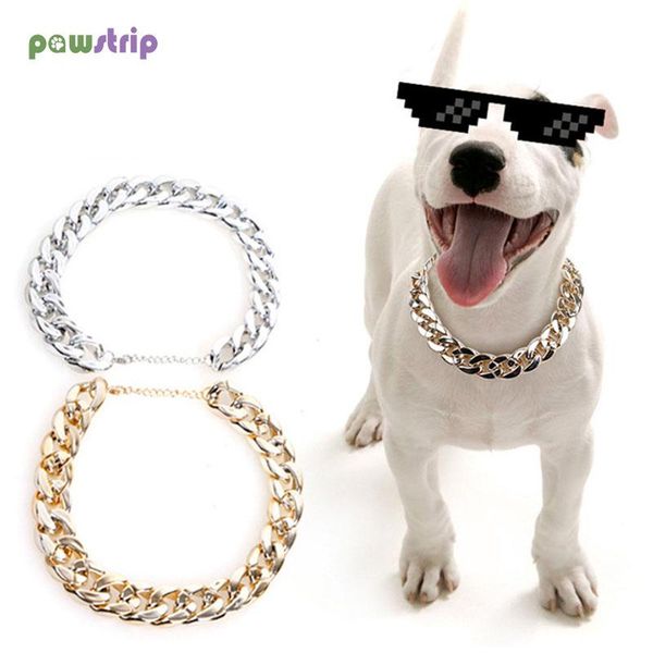 

cat collars & leads pet collar fashion chain for dogs cats adjustable plastic gold silver plated puppy bulldogs bully necklace jewelry