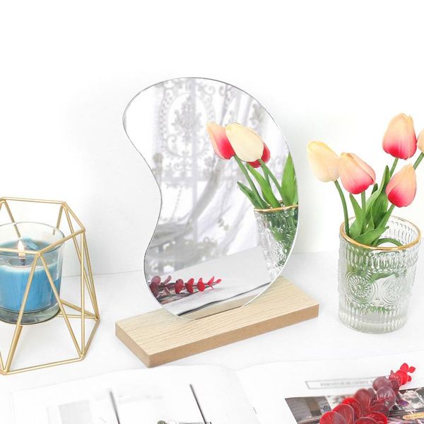 

mirrors ins deskmakeup mirror irregular make up star moon shape acrylic lens wooden base maquillaje beauty tools home decor #