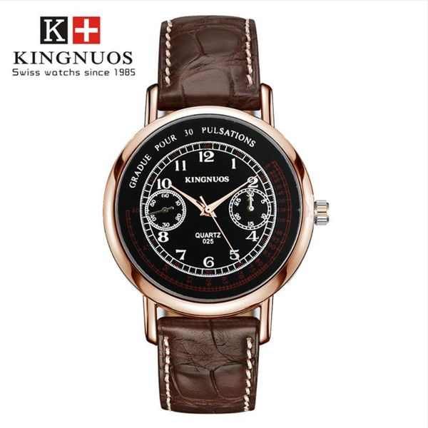 

wristwatches kingnuos 2021 brand simple quartz watch men clock male leather strap casual business reloj hombre men's watches, Slivery;brown