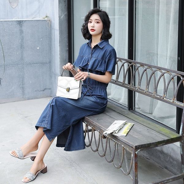 

casual dresses spring dribbling mid-long design denim dress fine casual woman's thread maxi fashion unique breasted i763, Black;gray