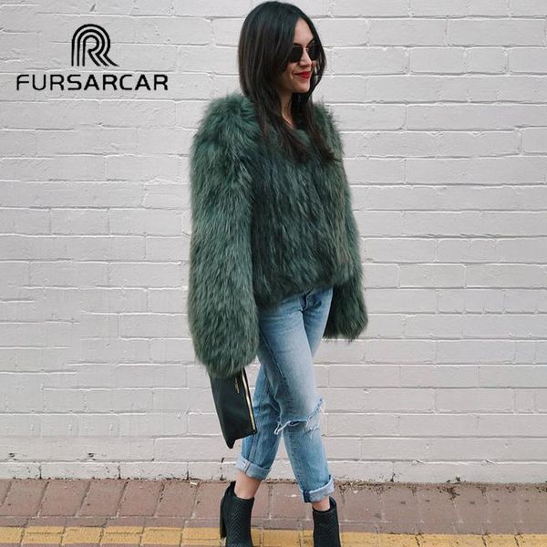 

women's fur & faux fursarcar real coats short style genuine leather raccoon jacket natural female coat, Black