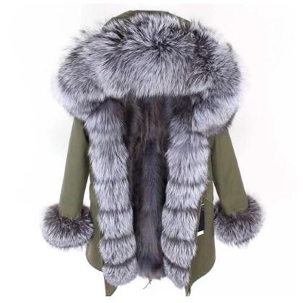 

women's fur & faux 2021 natural collar winter jacket women real raccoon liner coat thick warm detachable long parka, Black