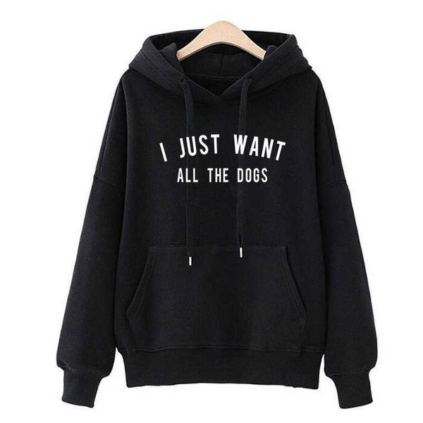 

i just want all the dogs sweatshirts women kawaii funny hoodie pullovers hoodies moletom feminino winter sweatshirt mujer y0820, Black