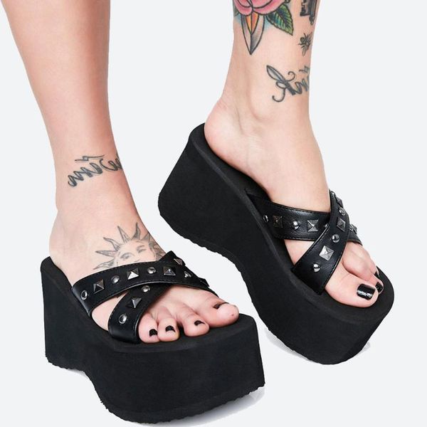 

dress shoes plus size 46 women chunky platform halloween gift cosplay comfy wedges heels black gothic sandals slipper summer