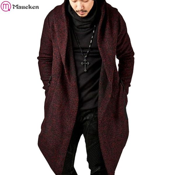 

men's wool & blends autumn winter brand men coats pocket irregular trench solid color coat male fashion hooded, Black