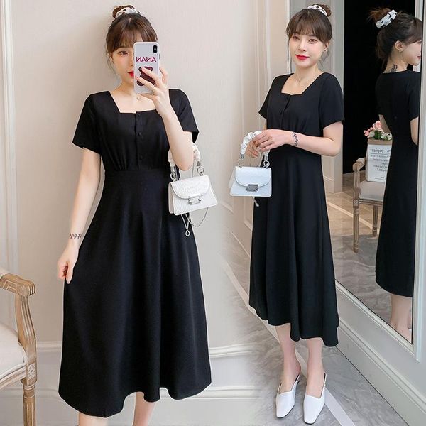 

summer women's plus size maternity dress square neck short sleeve solid color breastfeeding pregnancy clothes dresses, White