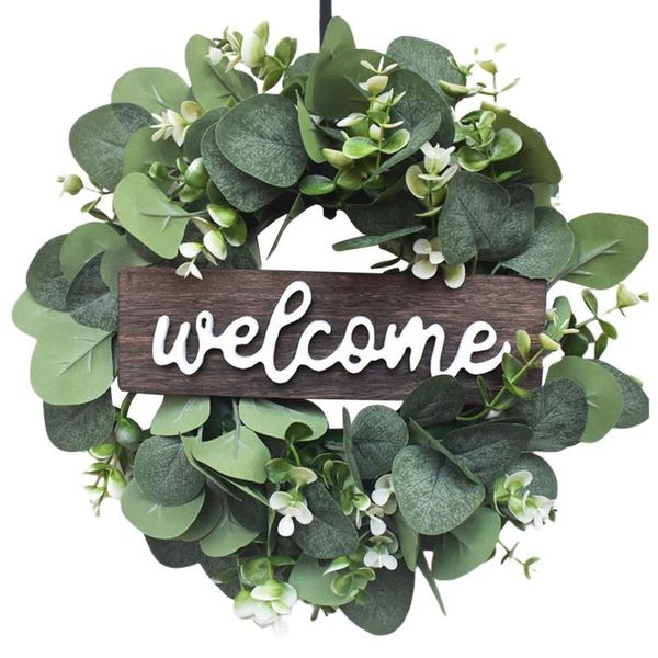 

decorative flowers & wreaths 30cm welcome sign with artificial wreath front door decor round wooden hanging farmhouse porch decorations for