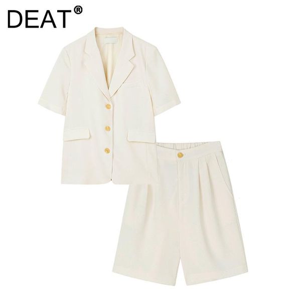 

women's tracksuits [deat] 2021 summer fashion tide turn-down collar short sleeve blazer high waist shorts women two-piece sets 13z847, Gray