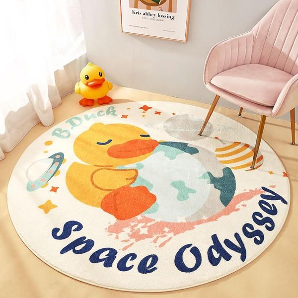 

carpets soft cartoon round carpet floor mat bedroom polyester animal duck rug anti-slip baby play nordic kids room hall decoration