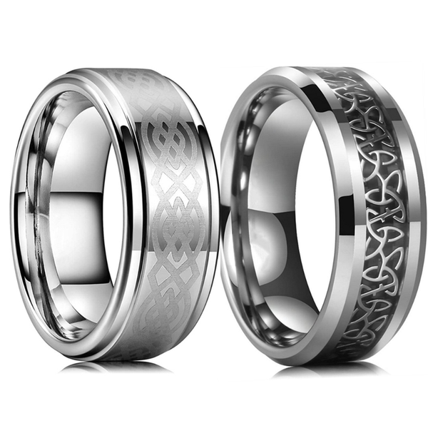 

wedding rings classic men's 8mm cord knot brushed stainless steel silver color polished step edge ring for women engagement band, Slivery;golden