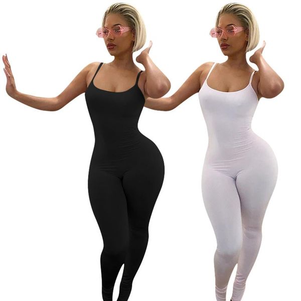 

women's jumpsuits & rompers zoctuo women solid color jumpsuit spaghetti strap sleeveless skinny streetwear fashion romper one piece, Black;white