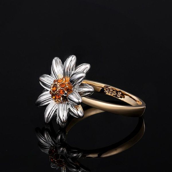 

wedding rings elegant vintage flower boho finger ring with deep blue stone setting ladies favorite accessories summer gift for couple, Slivery;golden