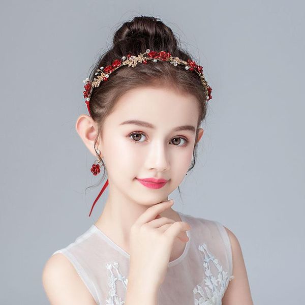 

children's princess hair accessories earrings set girls lead the flower hanfu headdress birthday dance performance, Slivery;white