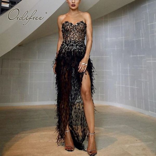 

summer women off shoulder party black sequin split strapless long dress 210415, Black;gray