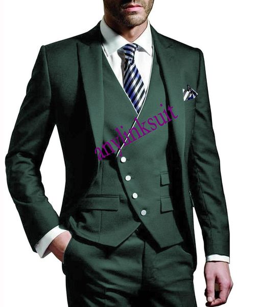 

one button dark green groom tuxedos peak lapel wedding/prom/dinner groomsmen men suits blazer (jacket+pants+vest+tie) w1364, Black;gray