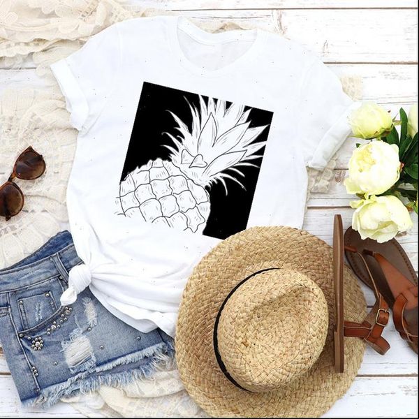 

women graphic womens cartoon printing pineapple fruit fashion 90s girl lady clothing female tees print t shirt, White