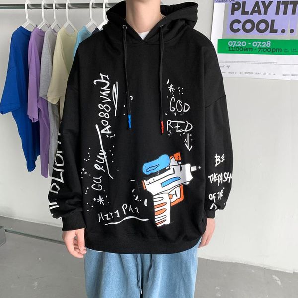 

men's hoodies & sweatshirts autum cotton casual men vintage printed hip hop creativity graffiti fashion loose streetwear s-3xl, Black