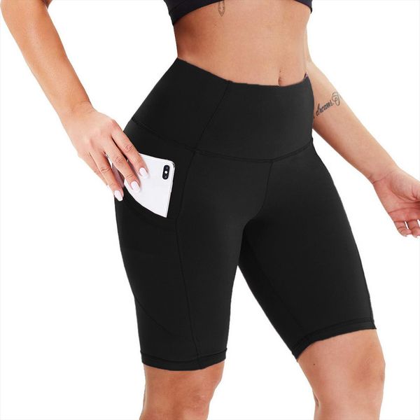 

gym jogging running short womens legging high waist lifting push up tight sports with pocket fitness pant solid color t1p, Black