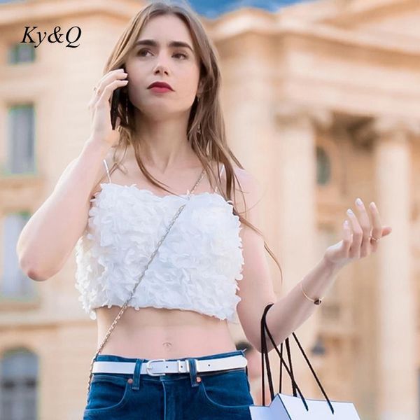 

women's tanks & camis flower appliques elegant crop tank white halter women summer backless camisole fashion female sleeveless