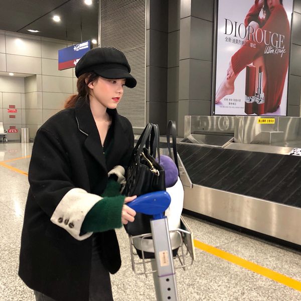 

brand caps black duck tongue beret women's fashion autumn winter net red newsboy painter octagonal hat, Blue;gray