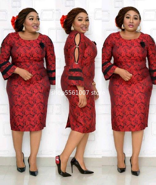 

ethnic clothing 2021 autumn elegent african women o-neck printing plus size dress dresses for clothes, Red