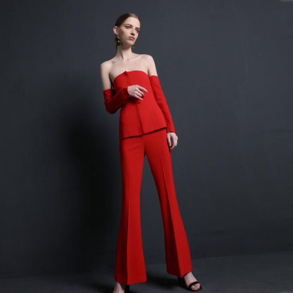 

women suits pants suit office lade 2 pieces jacket trousers red elegant women's two piece, White