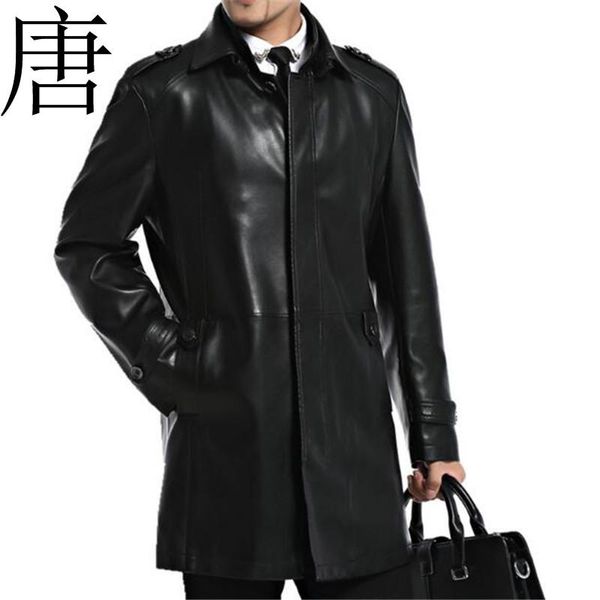 

men's fur & faux tang cool 2021 autumn and winter brand genuine leather jackets long coat men natural sheepskin jacket, Black