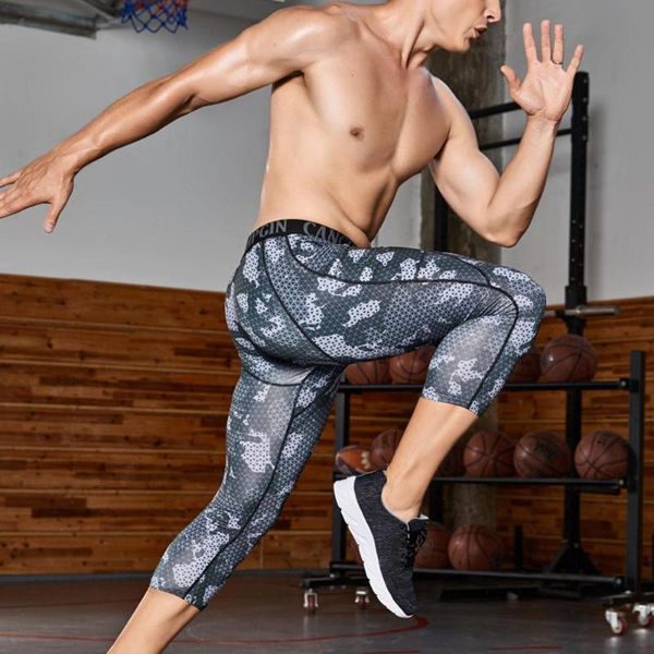 

running pants men sports shorts fitness compression cropped cycling training elastic tights leggings quick-drying, Black;blue