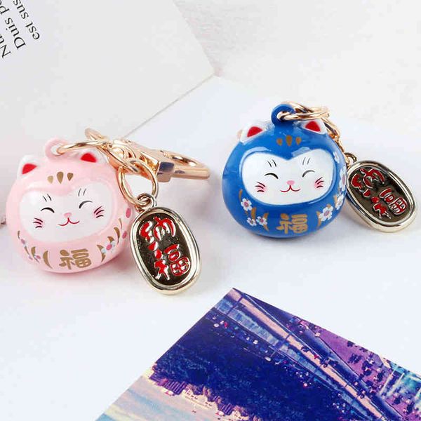 

keychains japanese lucky cat key ring, maneki neko trinket, omamori airplads car pendant, couple gift, Silver
