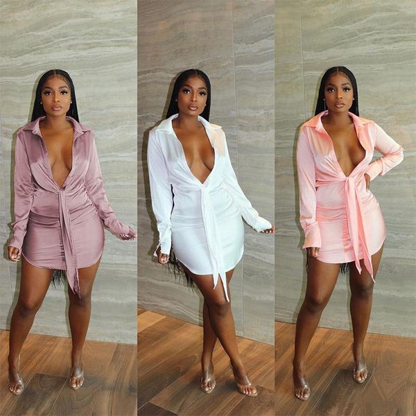 

casual dresses thorn tree deep v satin dress autumn outfits 2021 women clothes long sleeve bodycon night club mini female vestidos, Black;gray