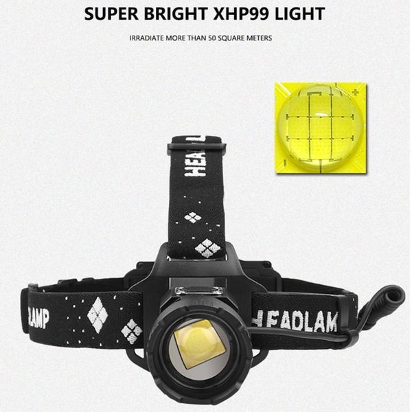 

waterproof ipx4 5 mode front lamp xhp99 led headlight for outdoor hiking camping head torch headlamps