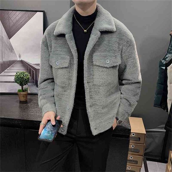 

2021 winter faux fur mink fur coat lapel men short woolen jacket coat korean style men wool trench, Black;brown