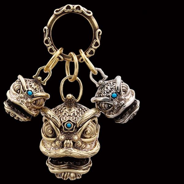 

decorative objects & figurines brass lion small bell, car key pendant, male and female bell chain dance tang