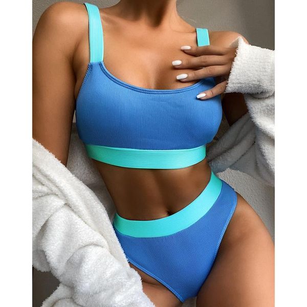 

women's swimwear high waist bikinis swimsuits bandeau women splicing biquini beachwear sports ribbed bathing suits, White;black