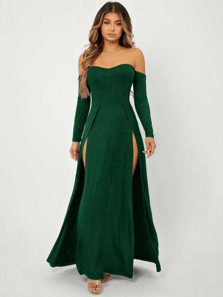 

sxy off shoulder high split dress j7gm#, Black;gray