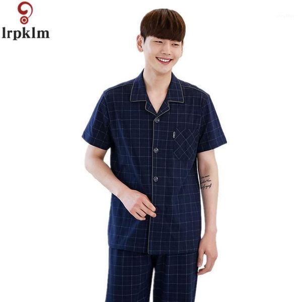 

men's sleepwear man's cotton pajamas set short sleeve pyjamas trousers men lounge sleep pajama plus size xxxl sy672, Black;brown