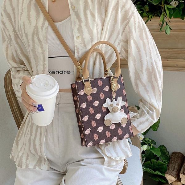 

evening bags ladies pu design square handbag fashion cute cow handle style printed women's shoulder