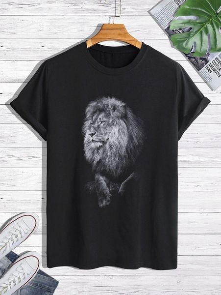 

men 3d lion print tee f1h2#, White;black