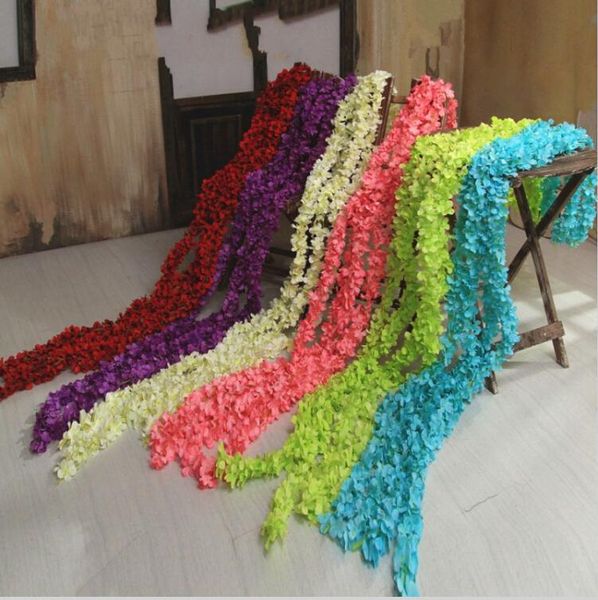 

100pcs/lot 200 cm white simulation hydrangea flower artificial silk wisteria vine for wedding home decoration decorative flowers & wreaths