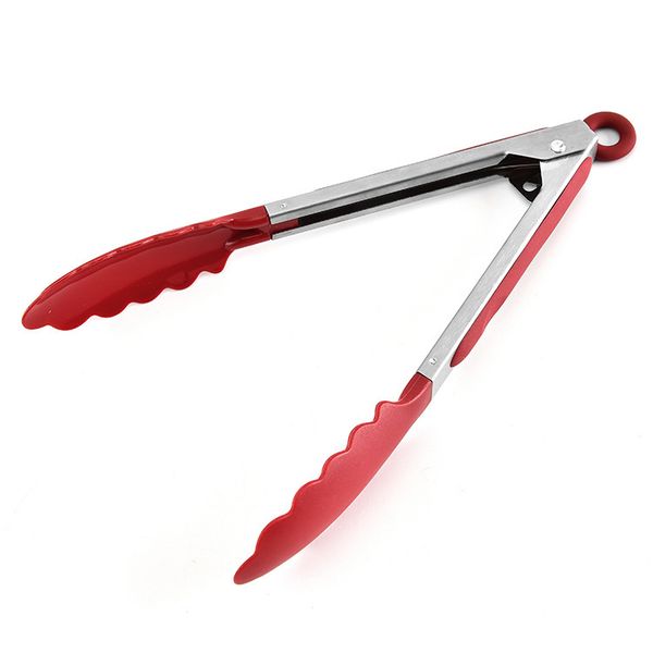 

2pcs 8 inches silicone stainless steel tongs bbq clip non-stick salad bread cooking food serving tongs