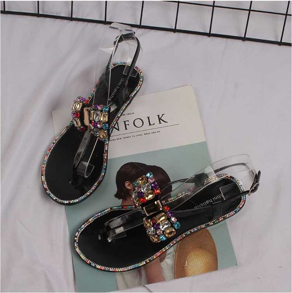 

flip flops women crystal beach summer sandals clip toe non-slip bohemian flat heels female shoes, Black