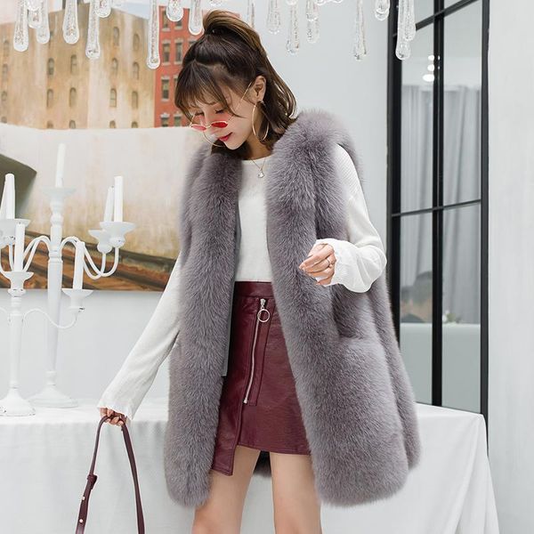 

women's fur & faux natural real coat women clothes autumn winter thick warm vest jacket chalecos para mujer zl543, Black