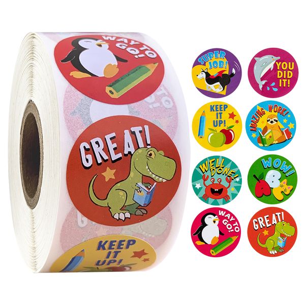 

500pcs/roll Encouragement Sticker Roll for Kids Motivational Stickers with Cute Animals 1 inch Reward Stickers Teacher Supplies