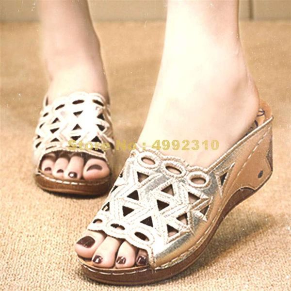 

slippers hollow out dropship comfortable wedges heels platform summer sandal shoes, Black