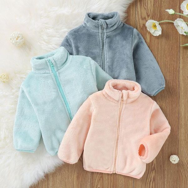 

Down Coat 0-3-year-old Baby Wool Long Sleeve Jacket Children's Thickened Warm Cotton Boys And Girls' Wide Loose Stand Collar, Blue;gray