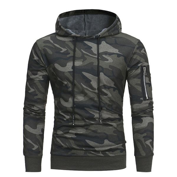 

fall mens fashion hooded sweater casual round neck long sleeve camouflage pattern printed sweatshirt two color, Black